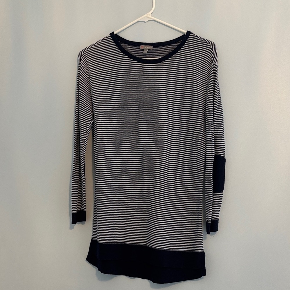 Talbots Navy and White Striped Sweater